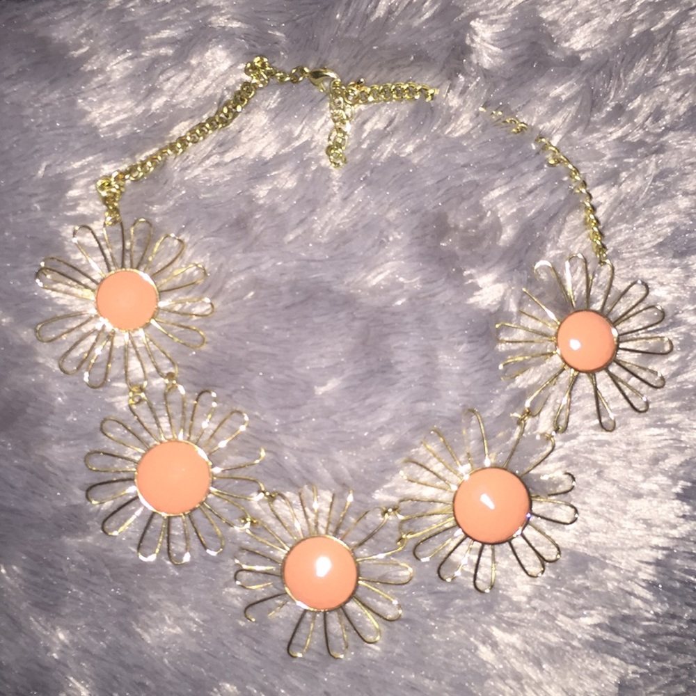 Salmon and Gold Flower Necklace